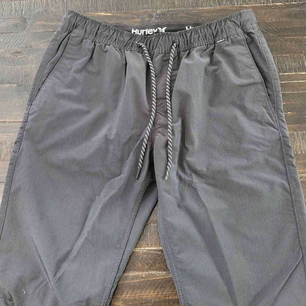 Hurley Men's Large Tech Twill Jogger Pants Charcoal Gray Black White Drawstring